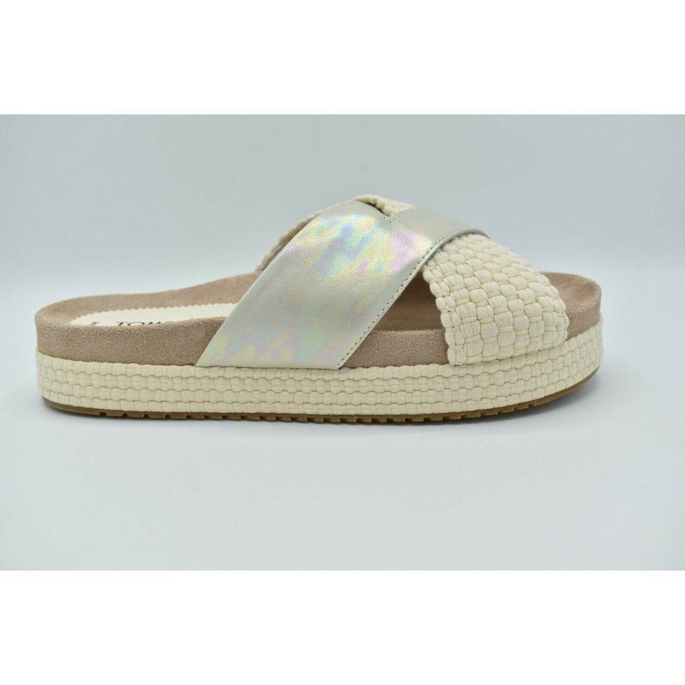 Toms Womens Size 9 Silver Iridescent Leather Woven Trim Paloma Platform Slide - Picture 6 of 10